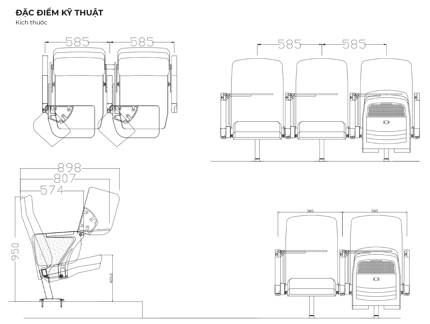 Kích thước Ghế hội trường FGT-979 GAUSS