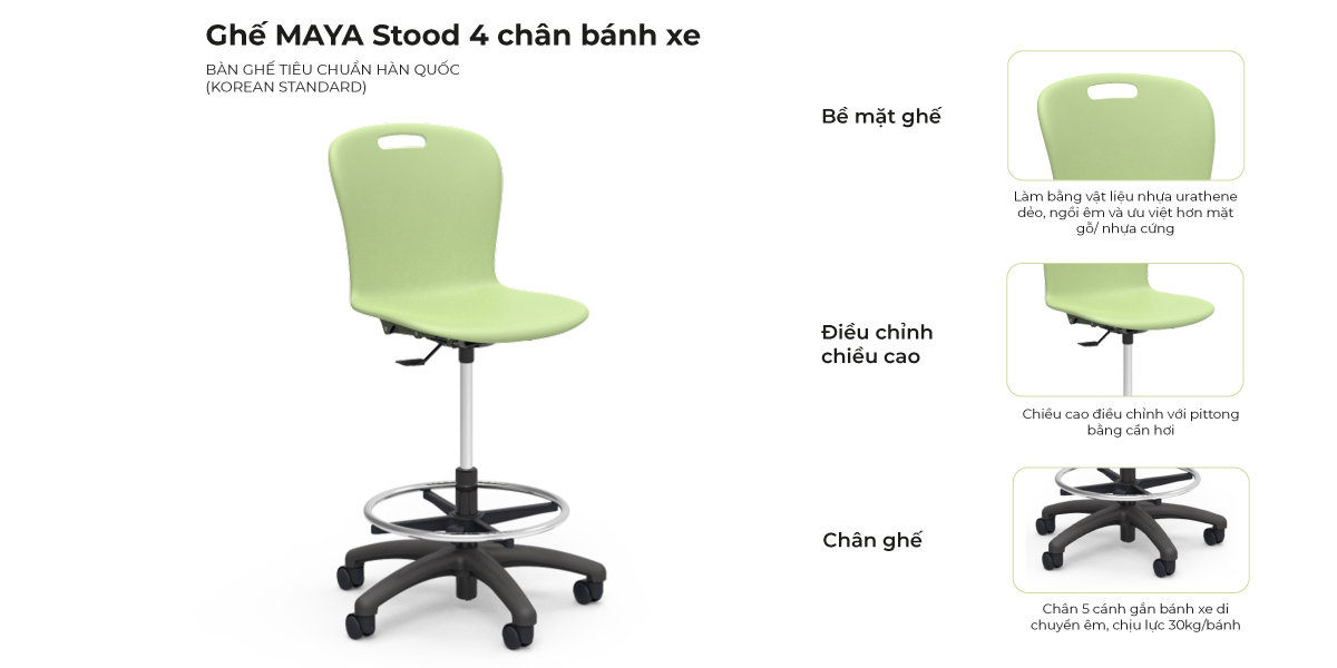 Đặc Điểm Nổi Bật Của Sản Phẩm Ghế MAYA STOOD 5 Bánh Xe