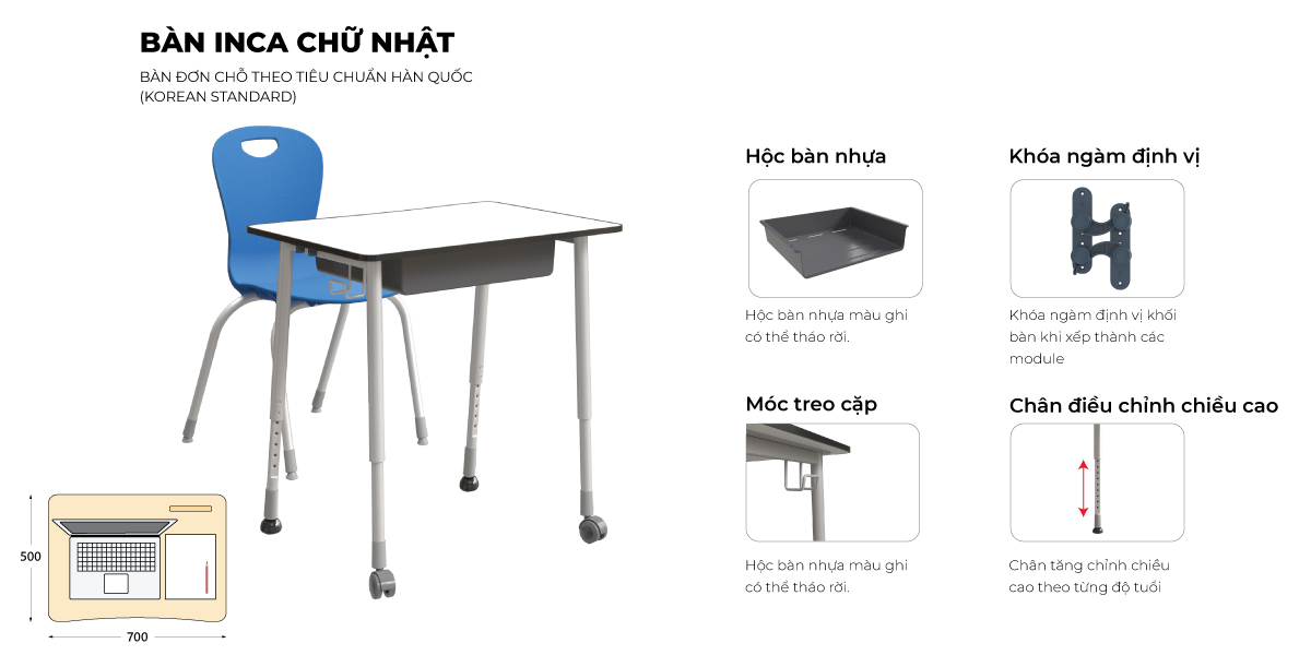 Tổng Hợp Đặc Điểm Bàn INCA Hình Chữ Nhật 