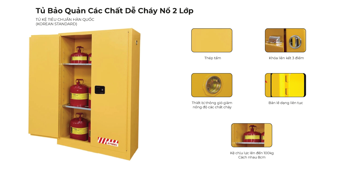 Đặc điểm nổi bật Tủ bảo quản các chất dễ cháy nổ 2 lớp