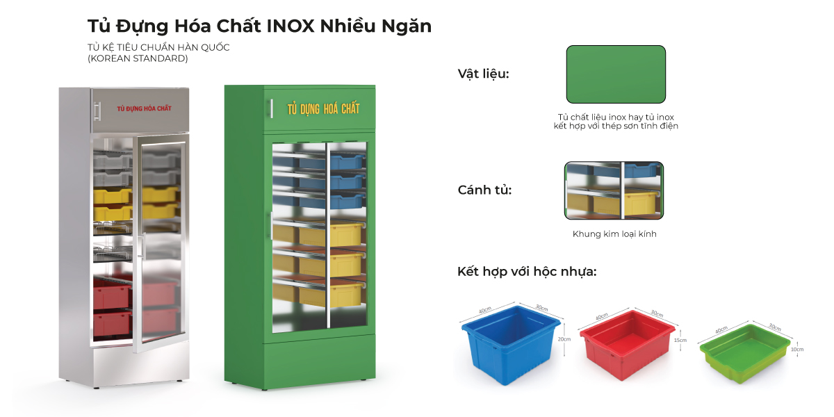 Đặc điểm nổi bật Tủ đựng hóa chất INOX nhiều ngăn