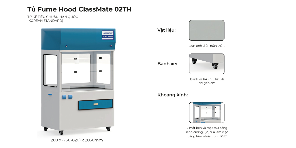 Mô tả đặc điểm Tủ Fume Hood ClassMate 02TH